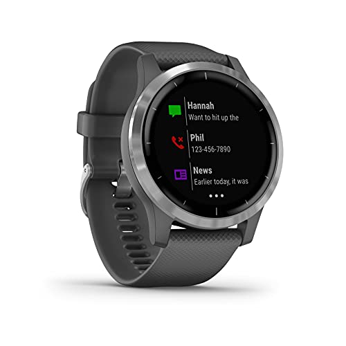 Garmin Vivoactive 4 - Reloj inteligente con GPS y funciones de control de la salud durante todo el día, color plata y gris