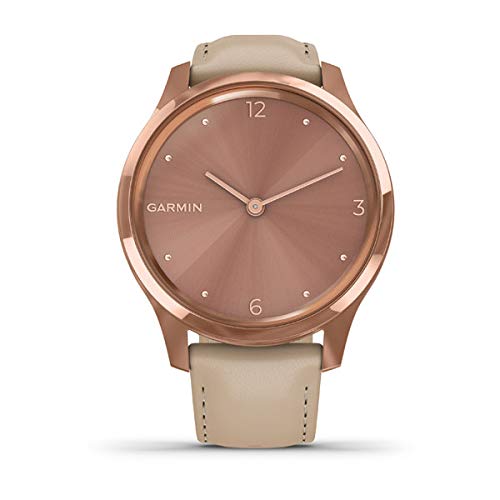 Garmin Vivomove Luxe Smartwatch Hybrid Analógico Digital Unisex, Caja Oro Rosa, Correa de Cuero Arena 010-02241-01