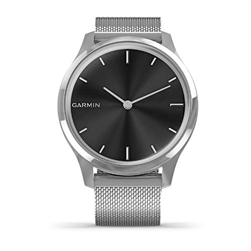 Garmin Vivomove Luxe Smartwatch Hybrid Analógico Digital Unisex, Caja Plata, Pulsera Acero Malla Milano 010-02241-03