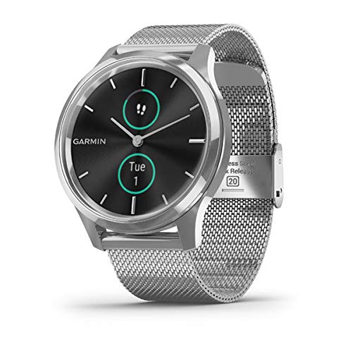 Garmin Vivomove Luxe Smartwatch Hybrid Analógico Digital Unisex, Caja Plata, Pulsera Acero Malla Milano 010-02241-03