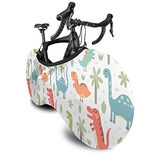 Gato Agua Azul Portátil Cubierta de Bicicleta Interior Anti Polvo Alta Elástica Cubierta De La Rueda De La Bicicleta De Protección Rip Stop Neumático De Carretera Mtb Bolsa De Almacenamiento, Dinosaurio de dibujos animados, talla única