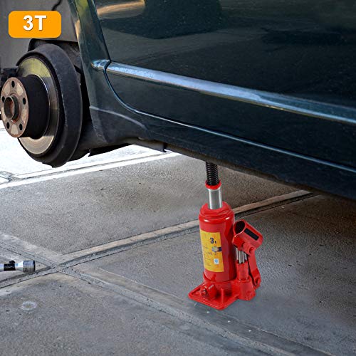 Gato Hidráulico de 3t, Gato Hidraulico para Coche Gato para Caravana Gato Hidráulico Compacto Gato Hidráulico de Acero para Levantar y Cambiar Los Neumáticos para Coche Camión Barco, 170-310mm, Rojo