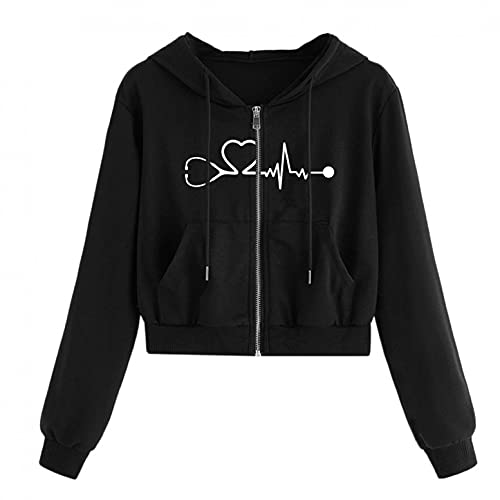 Gato Oreja Rocío Ombligo Sudadera Cortas con Capucha para Mujer Adolescentes Chicas (B, Small)