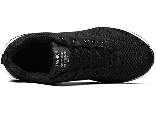 GAXmi Zapatillas Deportivas Mujer Zapatos de Malla Transpirables y Ligeros con Cordones y Cojín de Aire para Running Fitness Negro 39 EU (Etiqueta 41)
