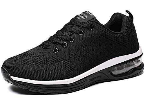 GAXmi Zapatillas Deportivas Mujer Zapatos de Malla Transpirables y Ligeros con Cordones y Cojín de Aire para Running Fitness Negro 39 EU (Etiqueta 41)