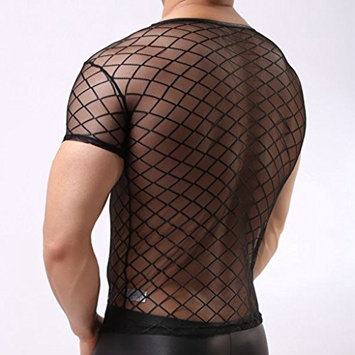 Gazechimp Camiseta de Malla Transparente Chaleco con Manga Corta Ropa Interior de Apretada Muscular Ajuste para Hombres de Negro - Negro, M