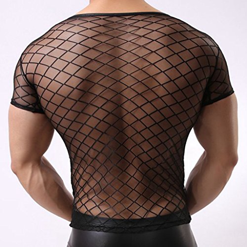 Gazechimp Camiseta de Malla Transparente Chaleco con Manga Corta Ropa Interior de Apretada Muscular Ajuste para Hombres de Negro - Negro, M