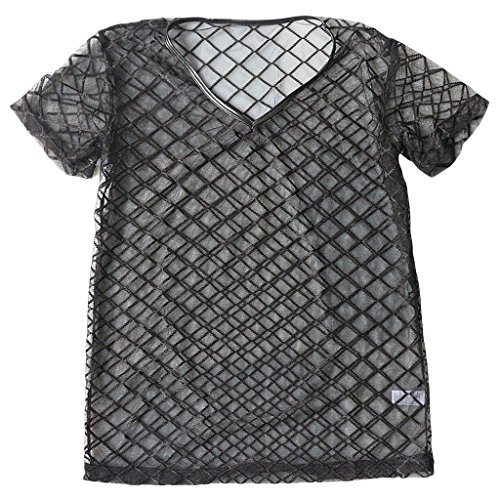 Gazechimp Camiseta de Malla Transparente Chaleco con Manga Corta Ropa Interior de Apretada Muscular Ajuste para Hombres de Negro - Negro, M