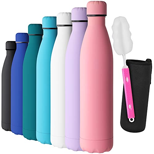 GeeRic Botella Termica 750ml,Botella Termo Acero Inoxidable Mantener 12H Caliente/24 Frío,Botella de Agua+Cepillo+Bolsa portátil para Taza Termo para Acampar,Escuela,Deportes,Gimnasio Rosado