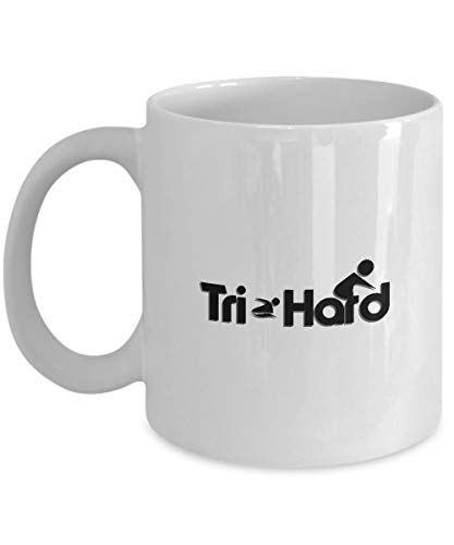Geeyear Regalos para los Amantes del triatlón: triatleta 'Tri Hard', triatlón, Vida de triatlón, Taza Blanca, Taza de café de cerámica