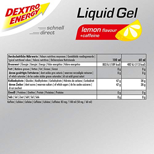 GEL LIQUIDO DEXTRO ENERGY LIMON+CAFEINA 60 ml 18U