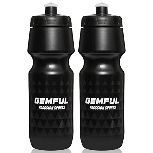GEMFUL Botella de Agua Ciclismo Deportiva Sin BPA 750ml 2 Unidades (Negro)