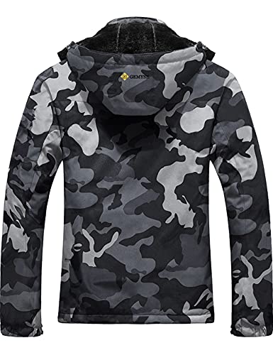 GEMYSE Chaqueta de Esquí Impermeable de Montaña para Hombre Abrigo de Invierno de Lana Antiviento con Capucha (Camuflaje 01,M)