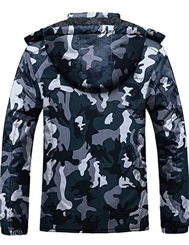 GEMYSE Chaqueta de Esquí Impermeable de Montaña para Hombre Abrigo de Invierno de Lana Antiviento con Capucha (Camuflaje 08,XL)