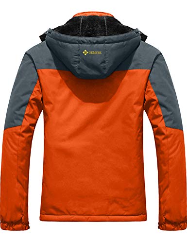 GEMYSE Chaqueta de Esquí Impermeable de Montaña para Hombre Abrigo de Invierno de Lana Antiviento con Capucha (Naranja Gris,M)