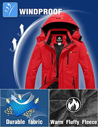 GEMYSE Chaqueta de Esquí Impermeable de Montaña para Hombre Abrigo de Invierno de Lana Antiviento con Capucha (Rojo 06,M)