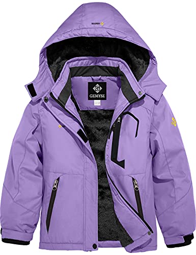 GEMYSE Chaqueta de Esquí Impermeable de Montaña para Niñas Abrigo de Invierno de Lana Antiviento con Capucha (Morado Claro,8)