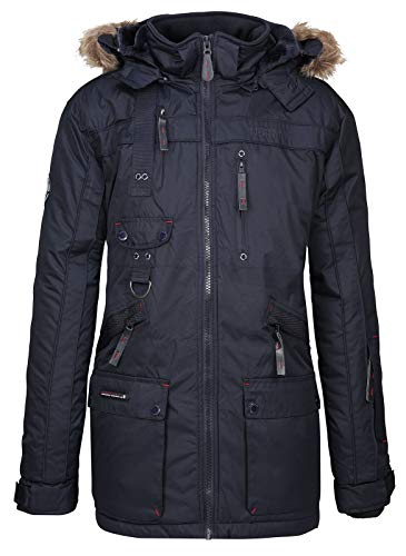 Geographical Norway Chirac Parka de invierno para hombre, capucha de piel extraíble azul oscuro XL