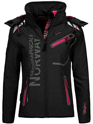 Geographical Norway Romantic Turbo-Dry - Chaqueta para mujer (softshell, con capucha extraíble) Color negro y rosa. S