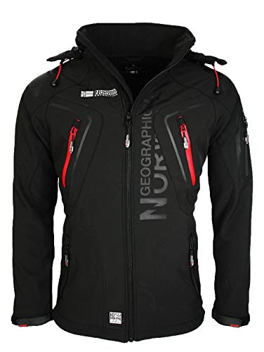 Geographical Norway Techno - Chaqueta flexible para hombre, con capucha desmontable, Hombre, color Negro , tamaño small