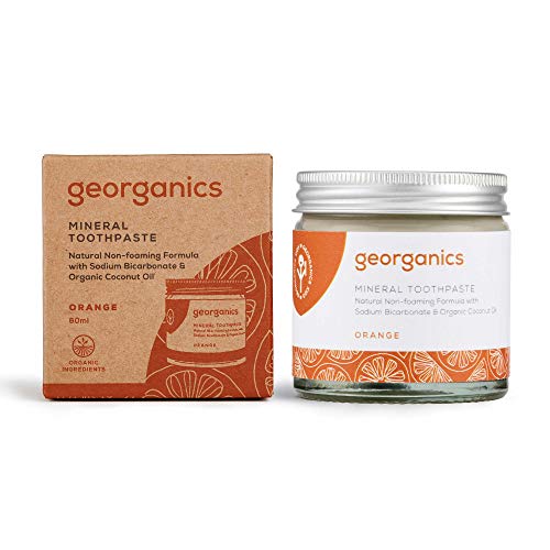 Georganics - Pasta de Dientes Blanqueadora Orgánica Rica en Minerales - Fórmula No Espumosa con Aceite de Coco Virgen Orgánico - Vegana y Cruelty Free, sin Flúor et SLS - Naranja - 60ml