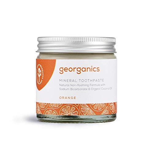 Georganics - Pasta de Dientes Blanqueadora Orgánica Rica en Minerales - Fórmula No Espumosa con Aceite de Coco Virgen Orgánico - Vegana y Cruelty Free, sin Flúor et SLS - Naranja - 60ml