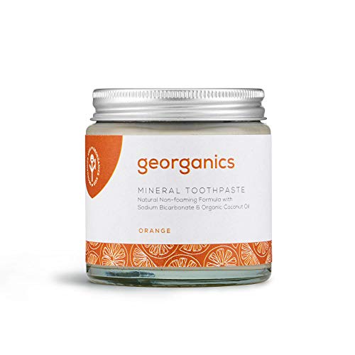 Georganics - Pasta de Dientes Blanqueadora Orgánica Rica en Minerales - Fórmula No Espumosa con Aceite de Coco Virgen Orgánico - Vegana y Cruelty Free, sin Flúor et SLS - Naranja - 60ml