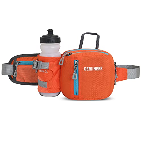 GERIINEER Riñoneras de Marcha Running de Acampada y Marcha Bolsos de Gimnasio Bolsos Bandolera para Hombre Mujer, Riñoneras Hombre y Mujer Impermeable con Correa Ajustable (Orange)