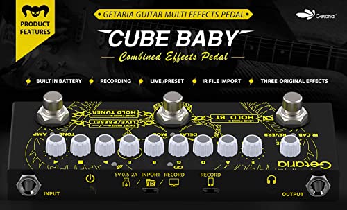 Getaria Pedal de efectos para guitarra eléctrica, pedal de efectos combinado con distorsión, overdrive, efectos sin afinación, modelado por infrarrojos, batería integrada