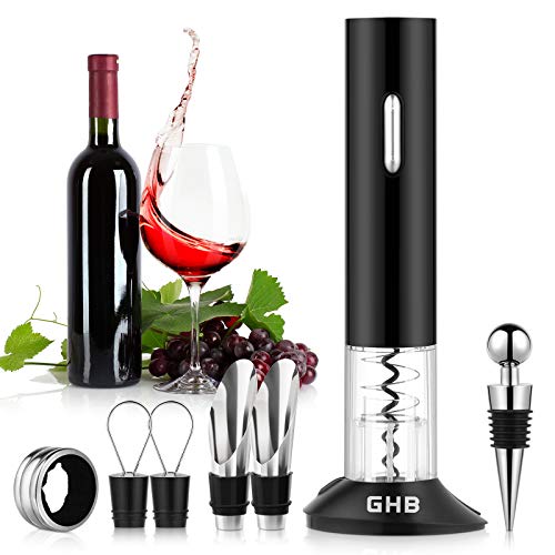 GHB Sacacorchos Eléctrico Abridor de Botellas Eléctrico con Cortador de Papel/Vertedor/Tapón de Vacío/Aerator/Anillo de Vino Funciona con Batería