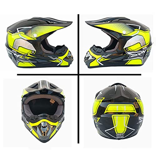 GHHTHEN Casco de Motocross Profesional Conjunto de Casco de MTB de Cara Completa Casco de Choque Aprobado por Dot/ECE Casco de MTB de Cara Completa ATV Dirt Bike BMX Quad Off Road Motocicleta MX