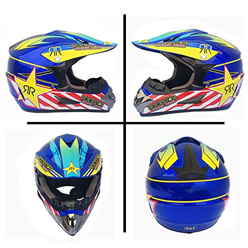 GHHTHEN Conjunto de Casco de Motocross Enduro Casco de protección para Motocicleta Casco de MTB de Cara Completa con Almohadillas para los oídos extraíbles, Equipo de protección de Motocicleta par