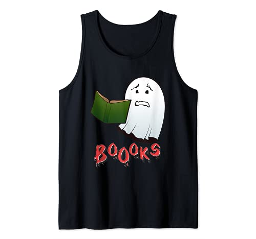 Ghost Reading Libros bibliotecario Halloween Lector de libros Nerd Camiseta sin Mangas