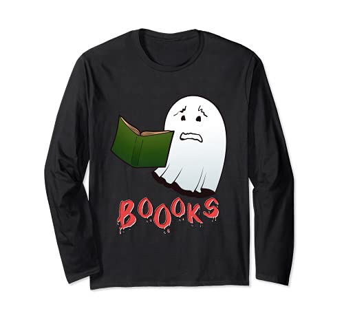 Ghost Reading Libros bibliotecario Halloween Lector de libros Nerd Manga Larga