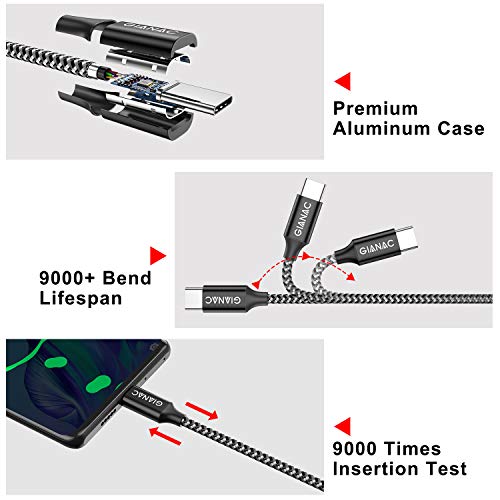 GIANAC Cable USB Tipo C, 5Pack [0.25M 0.5M 1M 2M 3M] 3A Cargador Tipo C Nylon Carga Rápida y Sincronización Cable USB C para Galaxy S10/S9/S8 Note9, Xiaomi Mi A2/A1, Huawei P30/P20/Mate20, Xperia XZ