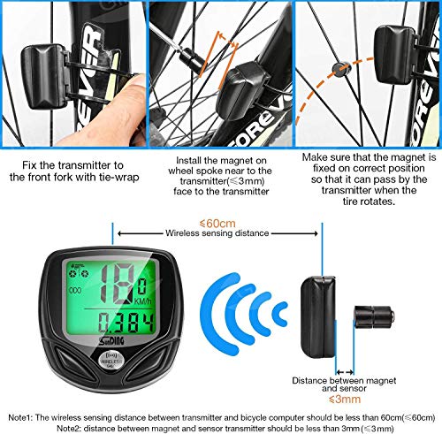 Gibot Velocímetro para Bicicleta,Ciclocomputador Bicicleta,Inalámbrico Bicicleta Cuentakilometros,Ciclismo con 16 Funciones,inalámbrica,impermeable y Pantalla de luz de fondo LCD,Negro