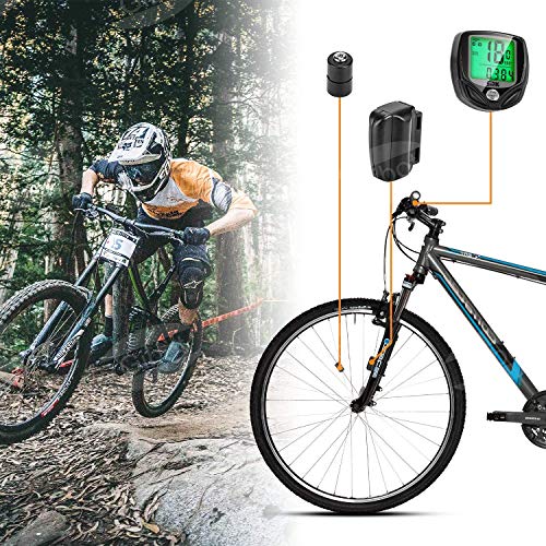 Gibot Velocímetro para Bicicleta,Ciclocomputador Bicicleta,Inalámbrico Bicicleta Cuentakilometros,Ciclismo con 16 Funciones,inalámbrica,impermeable y Pantalla de luz de fondo LCD,Negro