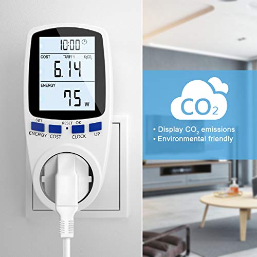 Gifort Medidor de consumo de corriente del medidor de energía para Monitor Contador de Electricidad con protección de sobrecarga de pantalla digital LCD Retroiluminada (Double rate)