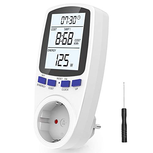 Gifort Medidor de consumo de corriente del medidor de energía para Monitor Contador de Electricidad con protección de sobrecarga de pantalla digital LCD Retroiluminada (Double rate)