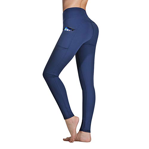 GIMDUMASA Pantalón Deportivo de Mujer Cintura Alta Leggings Mallas para Running Training Fitness Estiramiento Yoga y Pilates GI188(Azul Profundo,s)