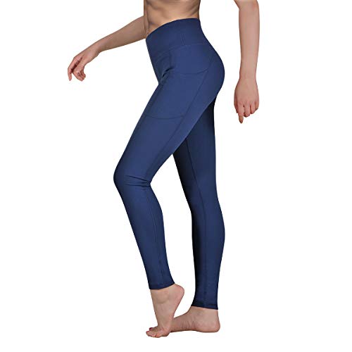 GIMDUMASA Pantalón Deportivo de Mujer Cintura Alta Leggings Mallas para Running Training Fitness Estiramiento Yoga y Pilates GI188(Azul Profundo,s)