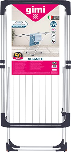 Gimi Aliante Tendedero de pie extensible, de acero y aluminio, 20 m de longitud de tendido