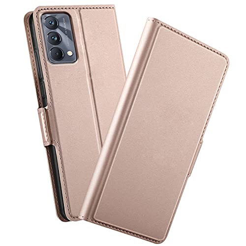 GIOPUEY Funda para Realme GT Master Edition, Función de Soporte Leather Case, Protección de 360 Grados [4 Ranuras para Tarjetas] Tapa del Tirón Cover para Realme GT Master Edition - Oro Rosa