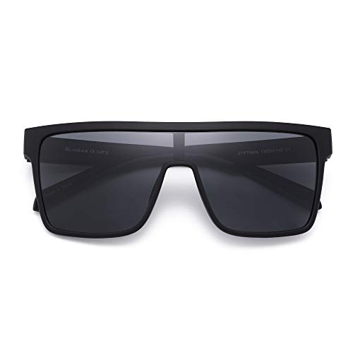 GLINDAR Gafas de Sol con Protección Polarizada Para Hombre Gafas Deportivas con Parte Superior Plana y Cuadrada Marco Negro / Lente Gris