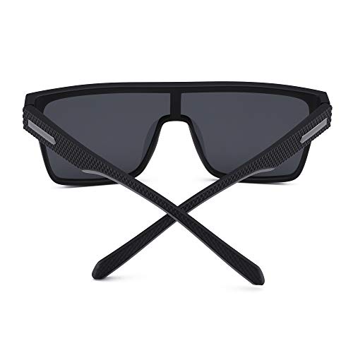 GLINDAR Gafas de Sol con Protección Polarizada Para Hombre Gafas Deportivas con Parte Superior Plana y Cuadrada Marco Negro / Lente Gris