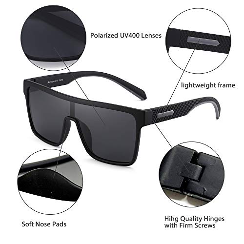 GLINDAR Gafas de Sol con Protección Polarizada Para Hombre Gafas Deportivas con Parte Superior Plana y Cuadrada Marco Negro / Lente Gris