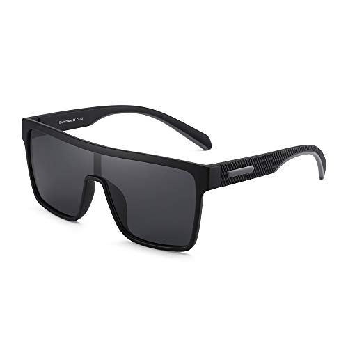 GLINDAR Gafas de Sol con Protección Polarizada Para Hombre Gafas Deportivas con Parte Superior Plana y Cuadrada Marco Negro / Lente Gris