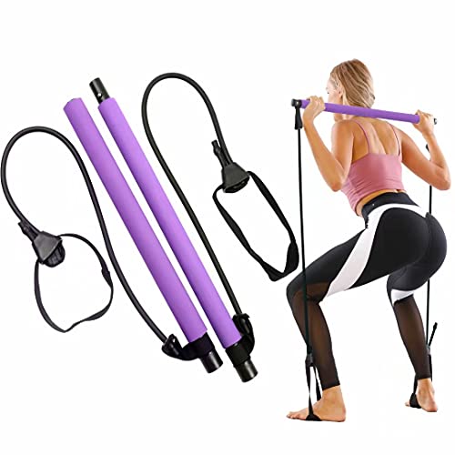 GLKEBY Kit de Barra de Pilates con Banda de Resistencia Ajustable Barra de Pilates portátil para Estiramiento, Yoga, Modelado, Ejercicio, Abdominales, Perder Peso (Purple)