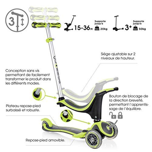 Globber - GO•UP Sporty Plus - Patinete de 3 Ruedas Todo en uno con Asiento para niños de 15m+ a 7 años +, Rosa Intenso