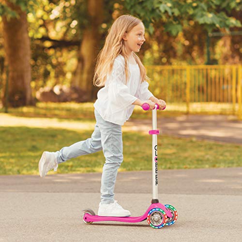 Globber - Primo Lights - Patinete Iluminado de 3 Ruedas para niños de 3 a 7 años +, Rosa Intenso